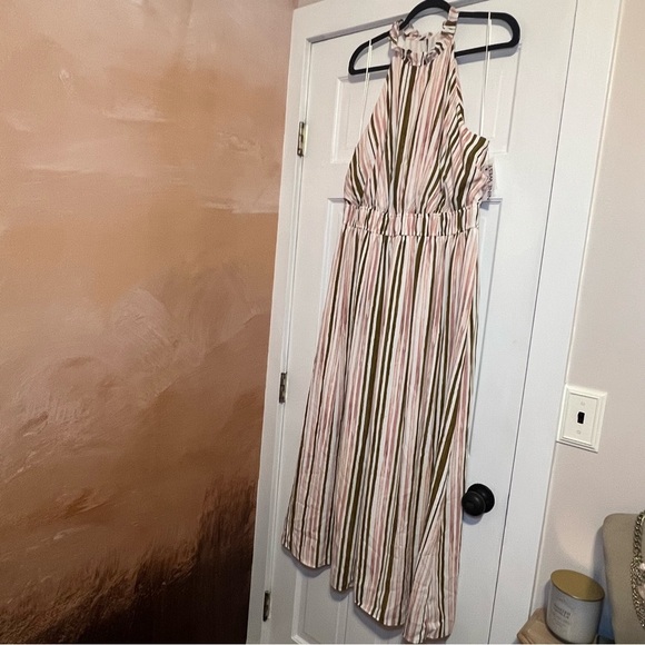 #97 NINE WEST GATHERED WAIST STRIPED HALTER MAXI DRESS SIZE XL - Picture 1 of 6
